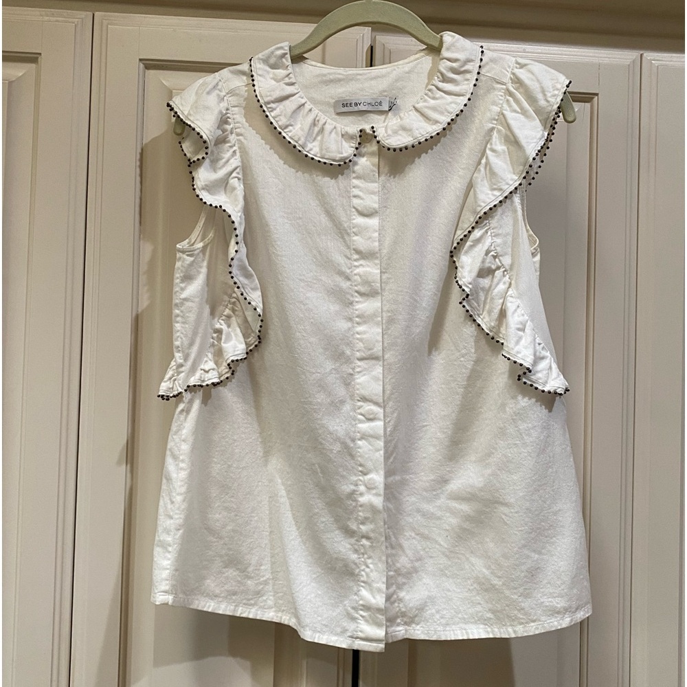SEE by Chloe White Ruffled Blouse